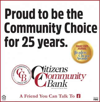 Proud To Be The Community Choice For 25 Years, Citizens Community Bank